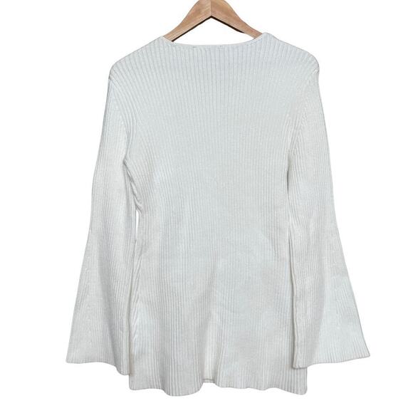 Boston Proper M Side Slit Ruched Sweater | Tunic Flare Ribbed, Off-White $200 - Picture 9 of 9